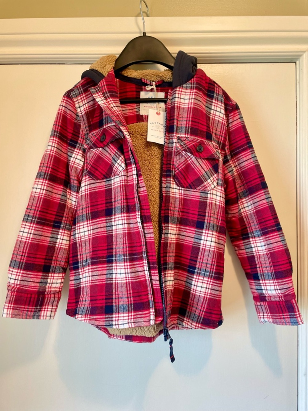 NWT FatFace Red Plaid Sherpa-Lined Jacket Size 8/9 Kids